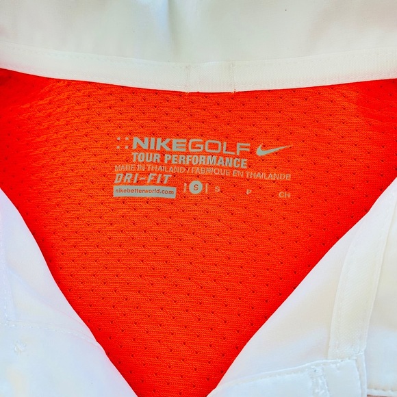 Nike Dri-Fit White & Orange Collared Golf Shirt NikeGolf Tour Performance Mens S - Picture 2 of 12